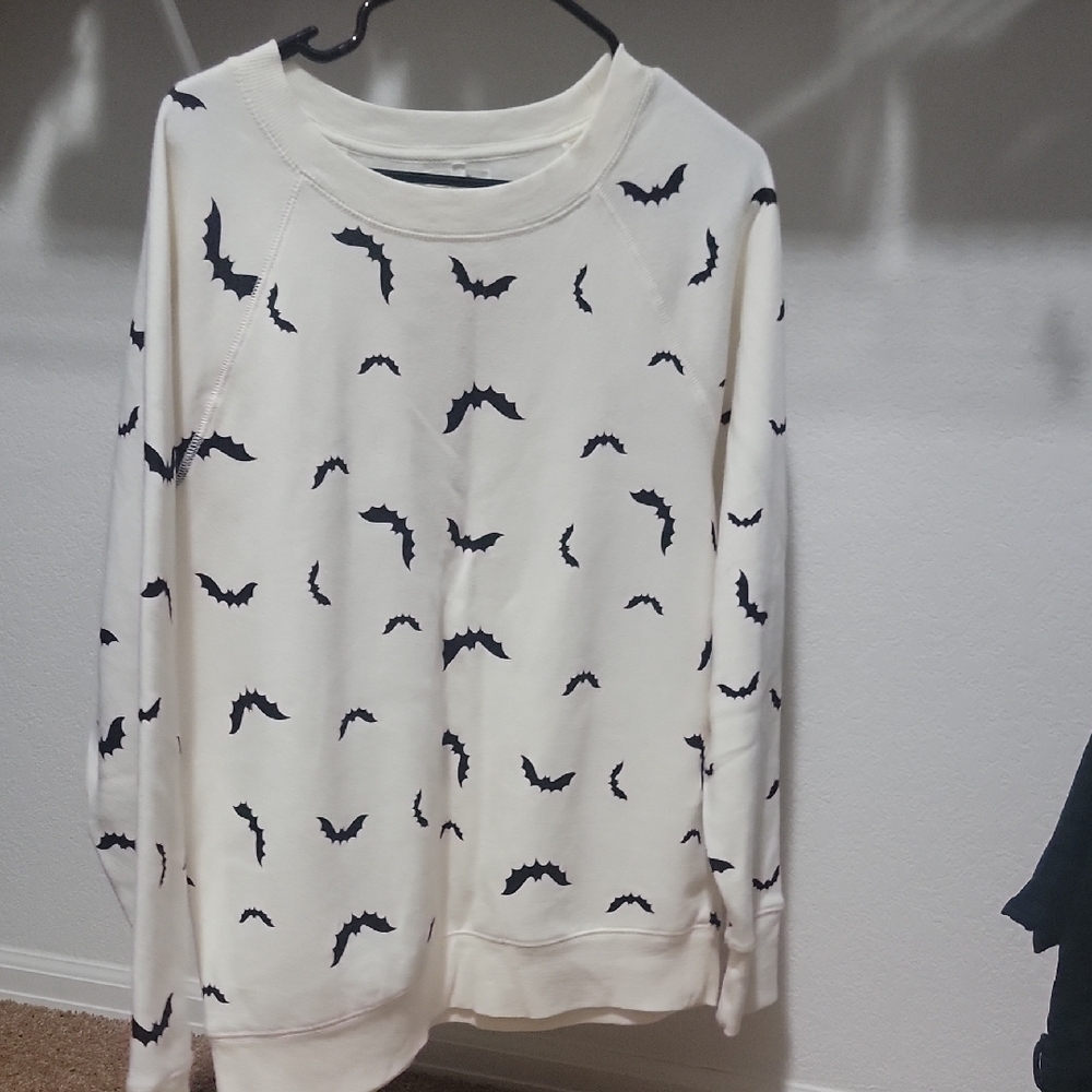 Maurices Cream Crewneck Sweater with Black Bat Print